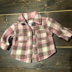 Old Navy Kids Plaid Button-Down Shacket - Pink and Tan